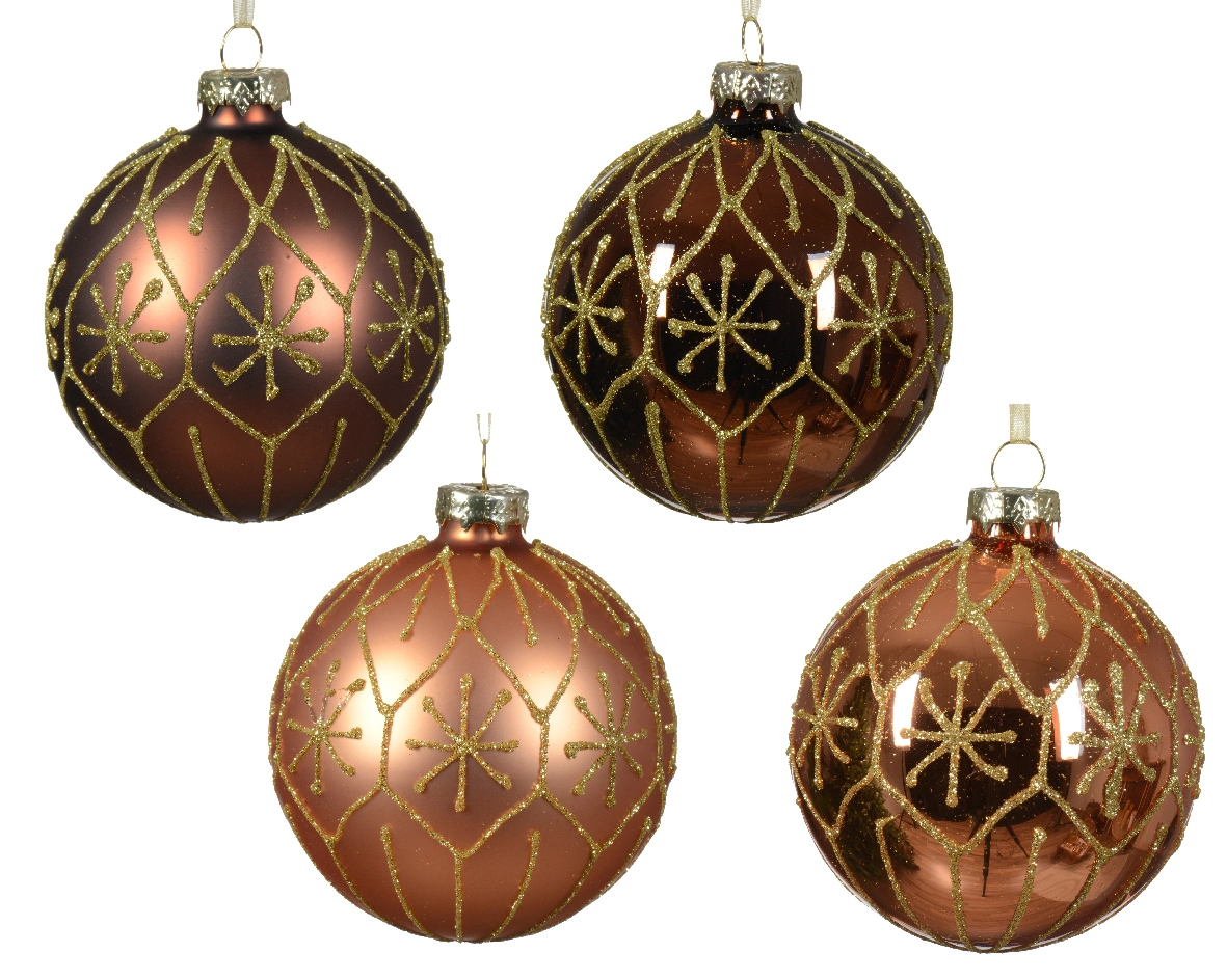 Decoris Kerstbal Glas Bruin Met Goud 8cm Top Tuincentrum