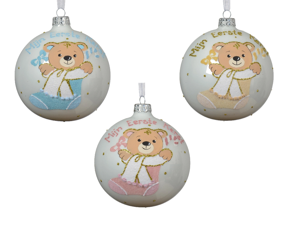 Decoris kerstbal glas geboortebal 10cm