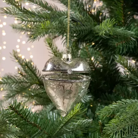 Glazen Hart Kerstbal | l7b8cm zilver