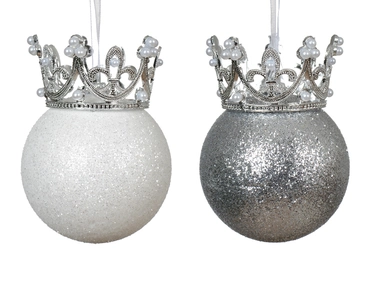 Decoris kerstballen foam Wit grijs 10cm