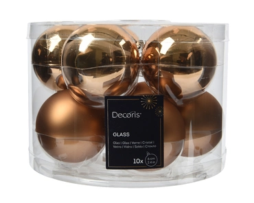 Decoris kerstballen Glas 10st pecannoot bruin 6cm - afbeelding 1