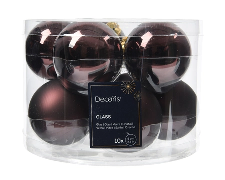 Decoris kerstballen Glas 10st Zwarte truffel 6cm