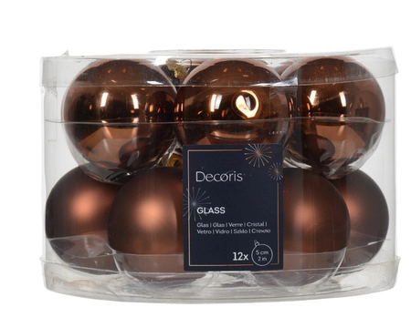 Decoris kerstballen Glas 12st espresso 5cm - afbeelding 1