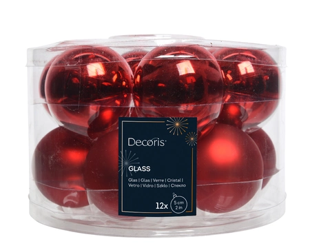 Decoris kerstballen Glas 12st kerstrood 5cm - afbeelding 1