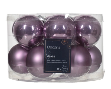 Decoris kerstballen glas 12st lila 5cm - afbeelding 1