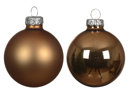 Decoris kerstballen Glas 12st Pecannoot bruin 5cm - afbeelding 2