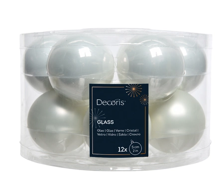 Decoris kerstballen Glas 12st winterwit 5cm