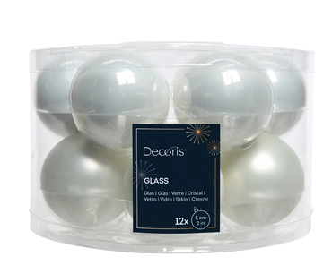 Decoris kerstballen Glas 12st winterwit 5cm