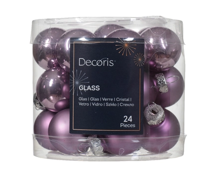 Decoris kerstballen glas 24st lila 2,5cm - afbeelding 1