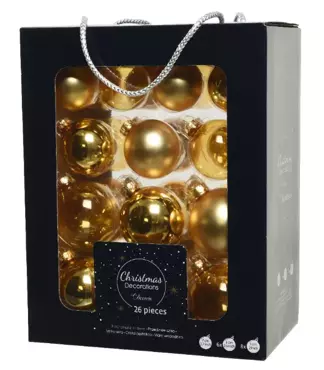 Kerstbal glas d7cm licht goud 26st