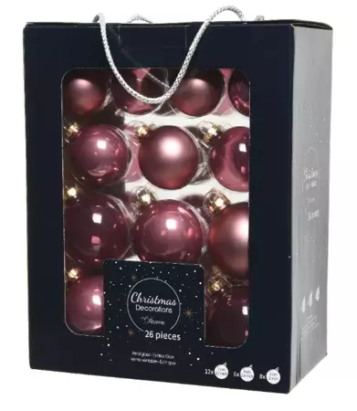 Decoris kerstballen glas 5-6-7cm Velours roze 26st