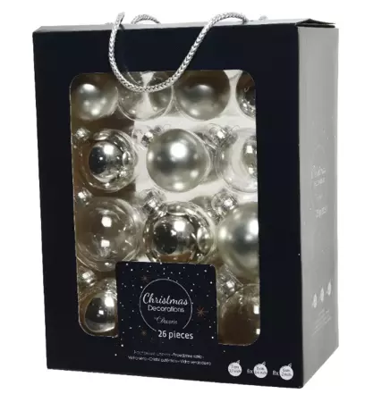 Decoris kerstballen glas 5-6-7cm zilver 26st