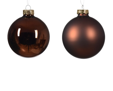 Decoris kerstballen Glas 6st espresso 8cm - afbeelding 2