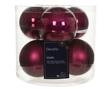 Decoris kerstballen Glas 6st granaatappel 8cm - afbeelding 1