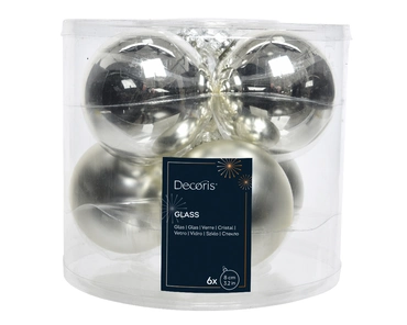 Decoris kerstballen Glas 6st zilver 8cm - afbeelding 1