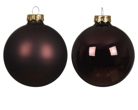 Decoris kerstballen Glas 6st zwarte truffel 8cm - afbeelding 2