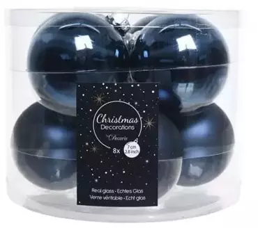 Decoris kerstballen glas 8st nachtblauw 7cm