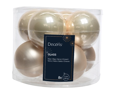 Decoris kerstballen Glas 8st parel 7cm