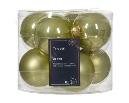 Decoris kerstballen glas 8st pistache 7cm - afbeelding 1