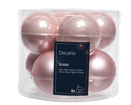 Decoris kerstballen Glas 8st poederroze 7cm