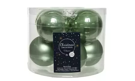 Decoris kerstballen glas 8st saliegroen 7cm