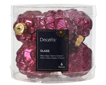 Decoris Kerstballen glas dennenappel 6st Granaatappel 5x7cm - afbeelding 1