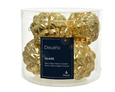 Decoris Kerstballen glas dennenappel 6st licht goud 5x7cm - afbeelding 1