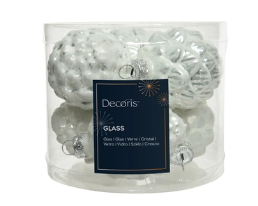 Decoris Kerstballen glas dennenappel 6st winterwit 5x7cm