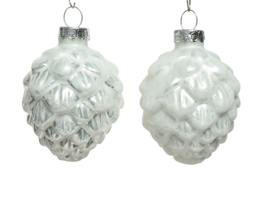 Decoris Kerstballen glas dennenappel 6st winterwit 5x7cm