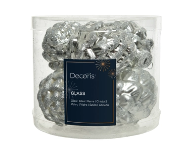 Decoris Kerstballen glas dennenappel 6st Zilver 5x7cm - afbeelding 1