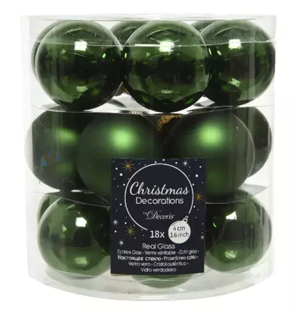 Decoris kerstballen glas dennengroen 4cm 18st