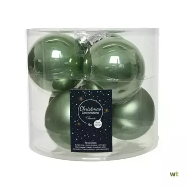 Decoris kerstballen glas saliegroen 8cm 6st