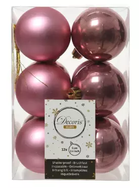 KERSTBALLEN KUNSTSTOF ROND | ROZE | 6CM | 12ST