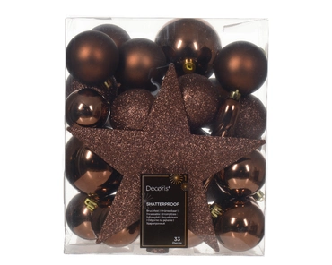 Decoris kerstballen Plastic mix+piek 33st espresso - afbeelding 1