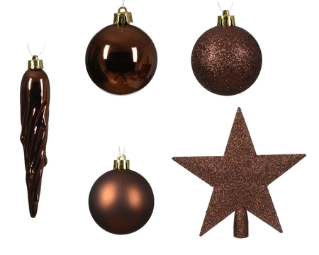 Decoris kerstballen Plastic mix+piek 33st espresso - afbeelding 2