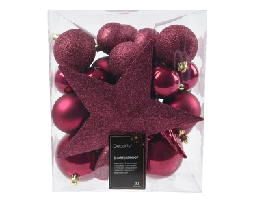 Decoris kerstballen Plastic mix+piek 33st granaatappel - afbeelding 1