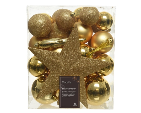 Kerstballen mix+piek 33st goud