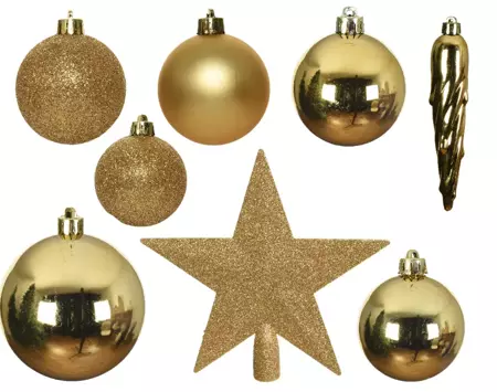 Kerstballen mix+piek 33st goud