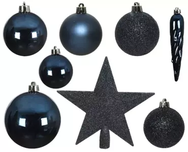 KERSTBALLEN MIX+PIEK 33ST DONKER BLAUW