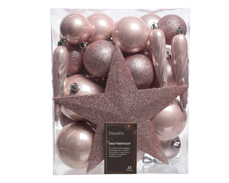 Decoris kerstballen Plastic mix+piek 33st poederroze