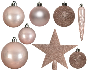 Decoris kerstballen Plastic mix+piek 33st poederroze