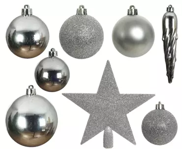 Kerstballen mix+piek 33st zilver