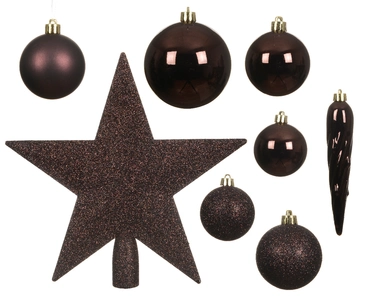 Decoris kerstballen Plastic mix+piek 33st Zwarte truffel - afbeelding 2