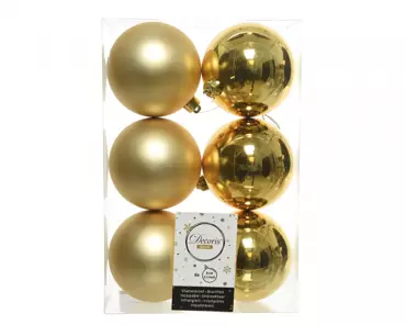 KERSTBALLEN KUNSTSTOF MIX ROND | GOUD | 8CM | 6ST