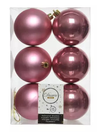 KERSTBALLEN KUNSTSTOF MIX ROND | ROZE | 8CM | 6ST