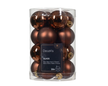 Decoris kerstballen set glas 16st espresso 3,5cm - afbeelding 1