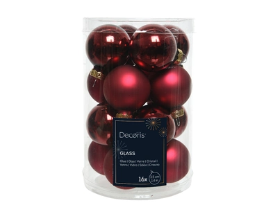 Kerstballen rond donker rood dia3.5cm 16st