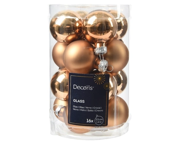 Decoris kerstballen set glas 16st pecannoot bruin 3,5cm - afbeelding 1