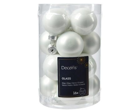 Decoris kerstballen set glas 16st winterwit 3,5cm - afbeelding 1