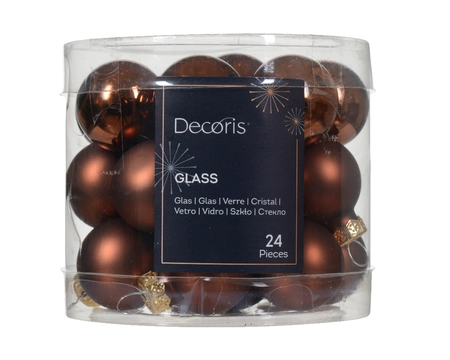 Decoris kerstballen set glas 24st espresso 2,5cm - afbeelding 1